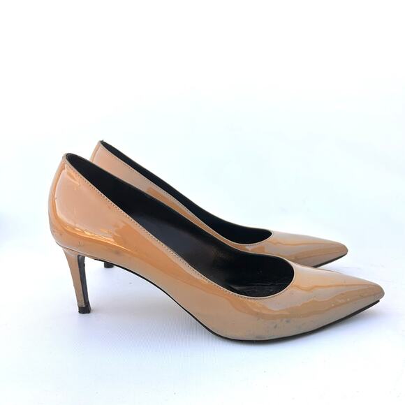 Yves Saint Laurent Paris Tribute Heels Nude Patent Leather Mid Pumps 39 Size 9 - Picture 1 of 13